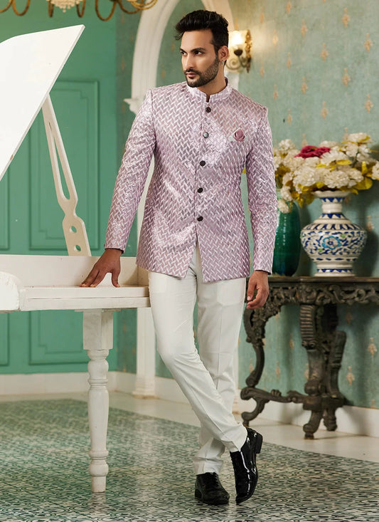Raivat Ethnic Art Silk Embroidery and Thread Work Jodhpuri in Onion Pink Colour