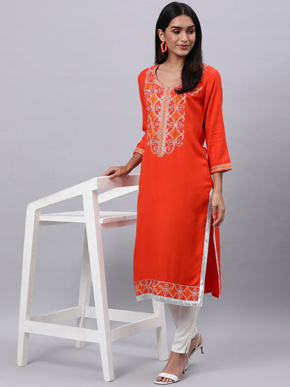 Souchii Women Ethnic Motifs Yoke Design Thread Work Beautiful Kurta