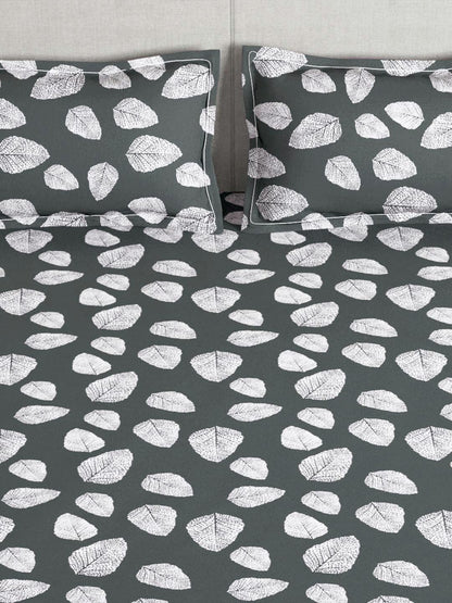 Story@home Arena Grey & White Floral Printed 180 TC Bedsheet & Pillow Covers