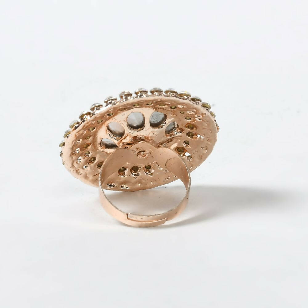 Mominos Fashion Joharkamal Gold-Polished Stone Studded Adjustable Finger Ring - Design 06