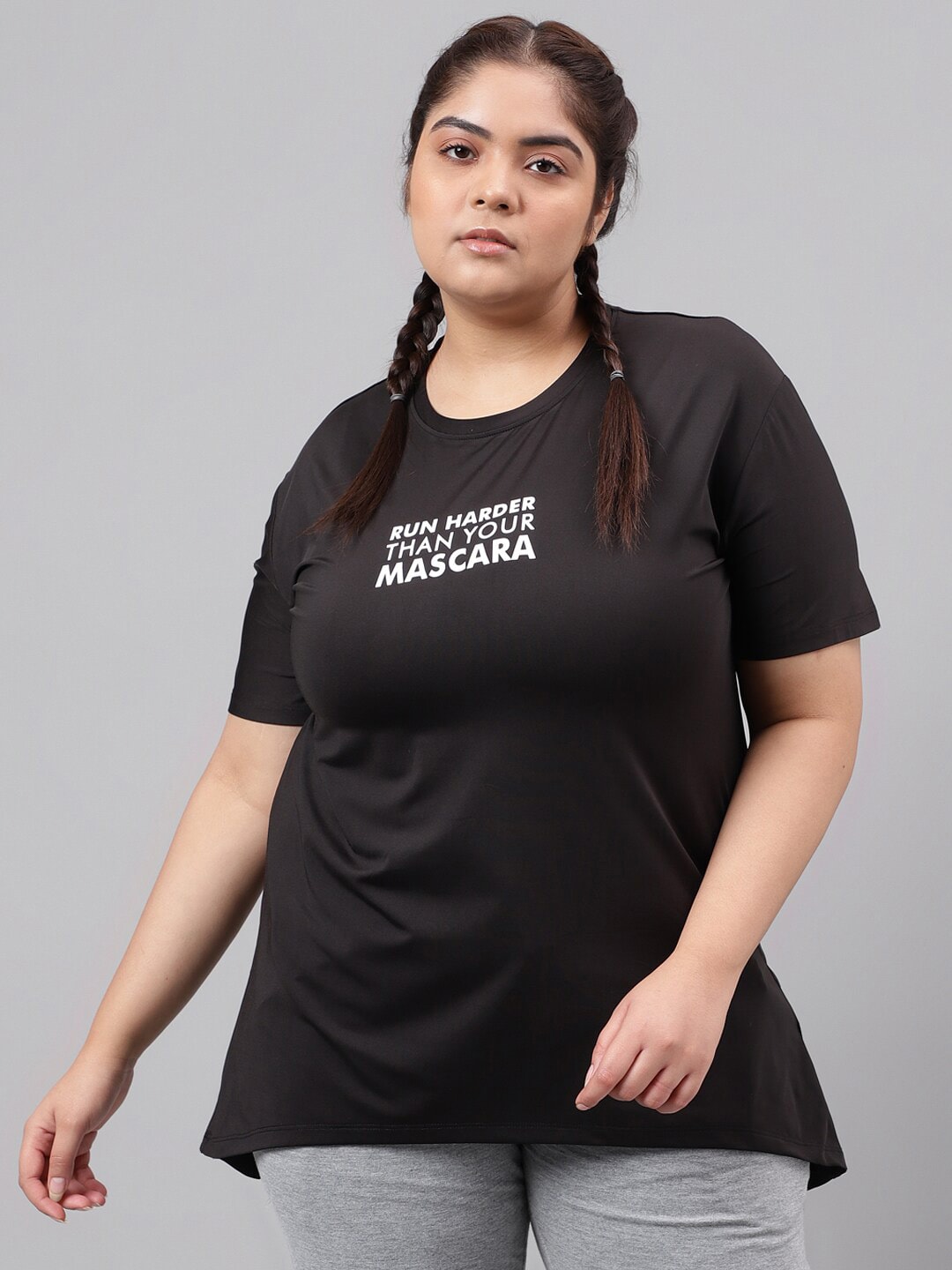 MKH Plus Size Typography Printed Drop Shoulder Sleeves Relaxed Fit Dri-FIT Sports T-Shirt