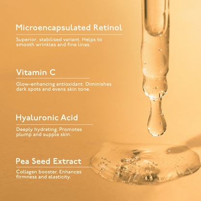 Asaya 0.2% Retinol Peptide Night Serum, Beginner Friendly Anti Aging Face Serum With Vit C