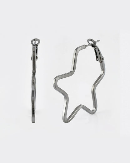 VOJ Women Rhodium Tonned Star Shape Stainless Steel Hoop Earrings