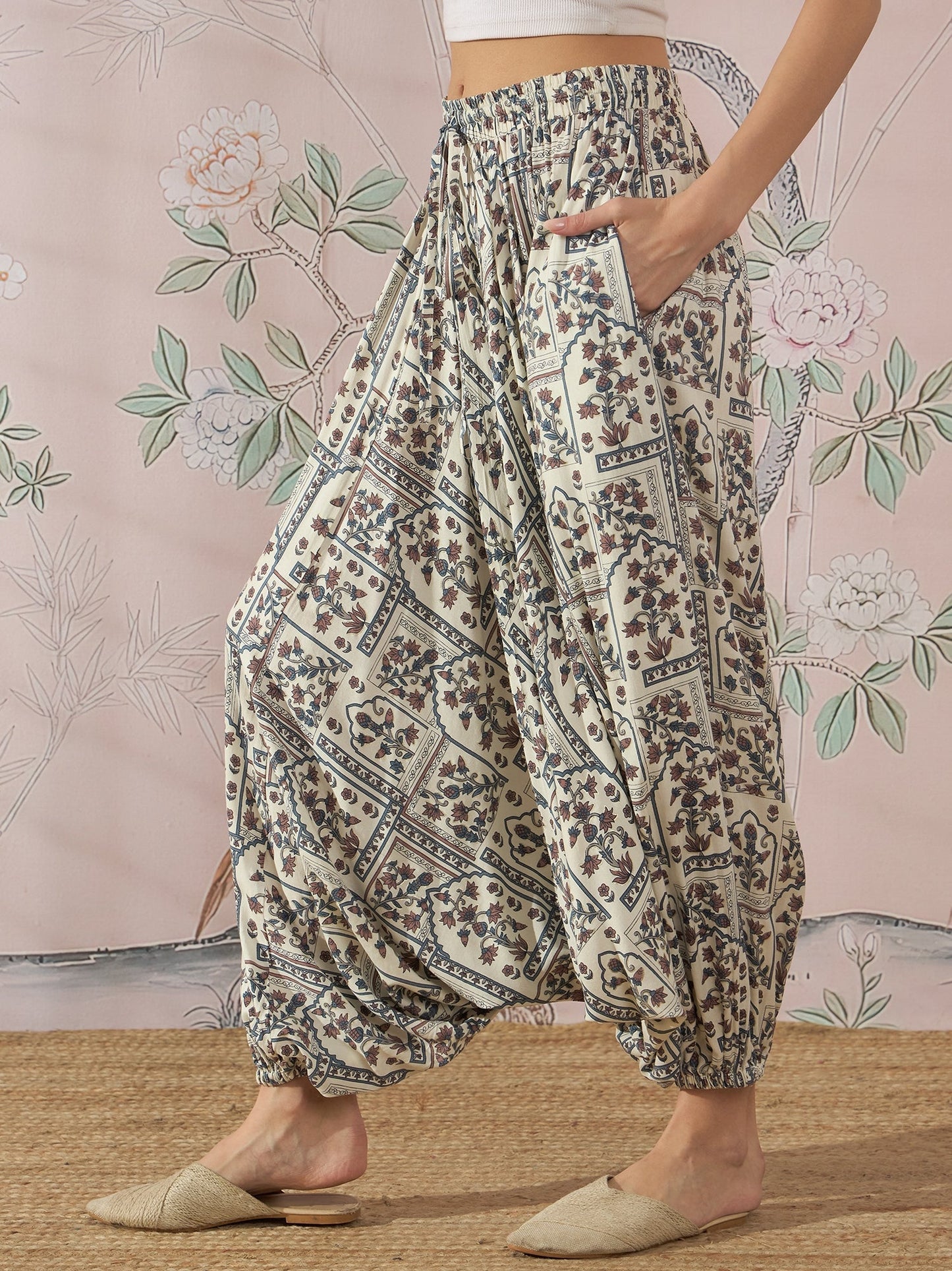 InWeave Cadet Blue Ethnic Window Harem Pant