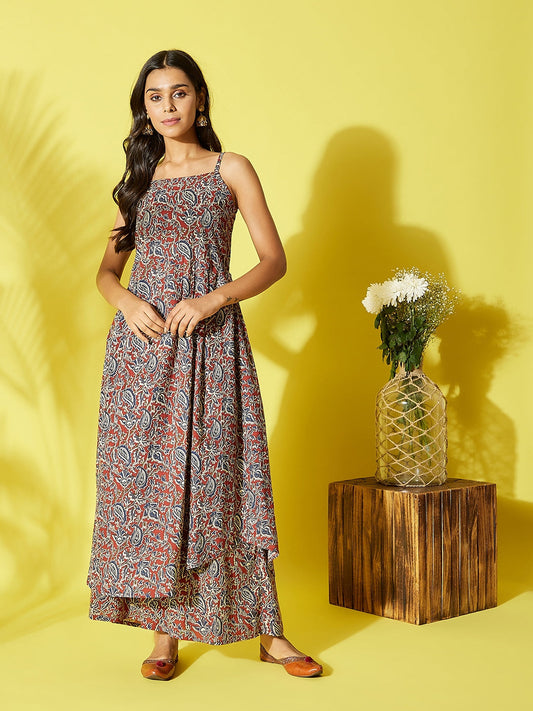 InWeave Women's Maroon Kalamkari Strappy Set