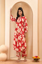 Vaasva Women Cherry Red Floral Aline Printed Cord Set