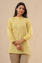 Juniper Womens Yellow Cotton Slub Embroidered High Low Tunic