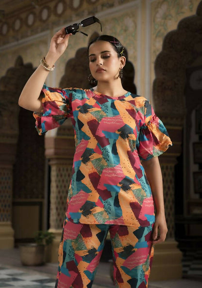 Women's Casual Fashionable Multi Muslin co-ord set - Rooh
