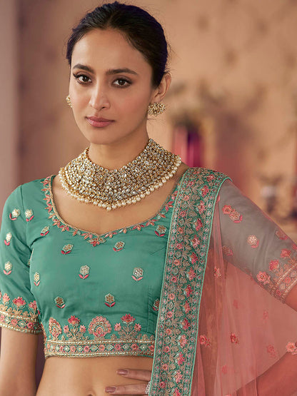 Myra Turquoise Organza Embroidered Designer Lehenga