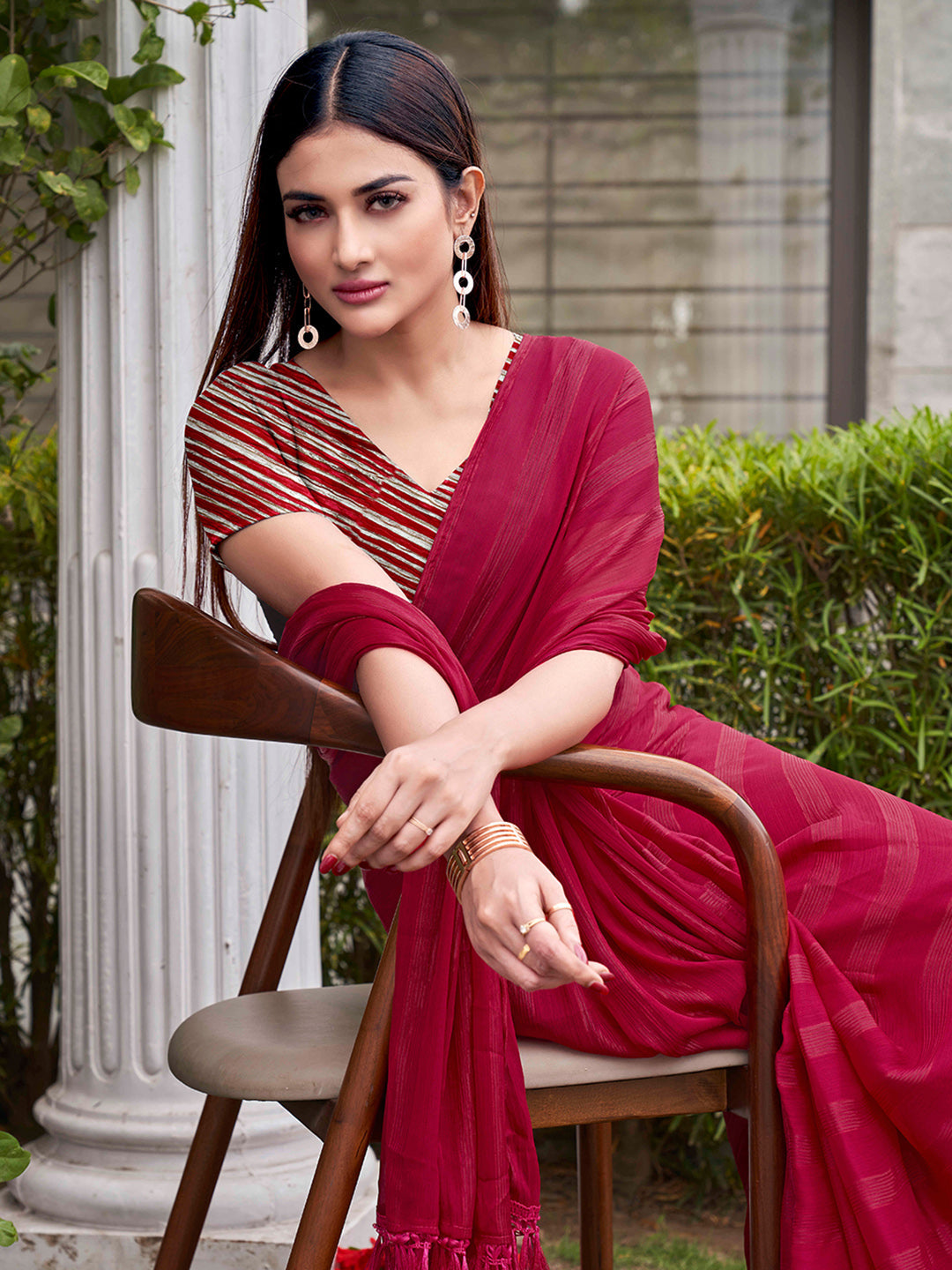 Tikhi Imli Striped Satin Ready to Wear Saree