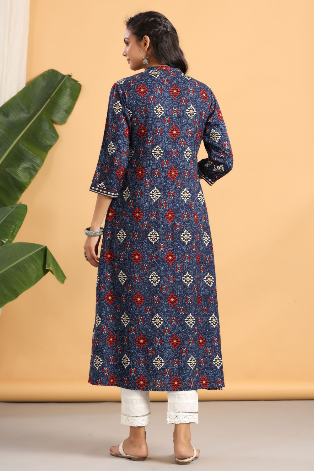 Juniper Womens Indigo Rayon Printed A-Line Kurta