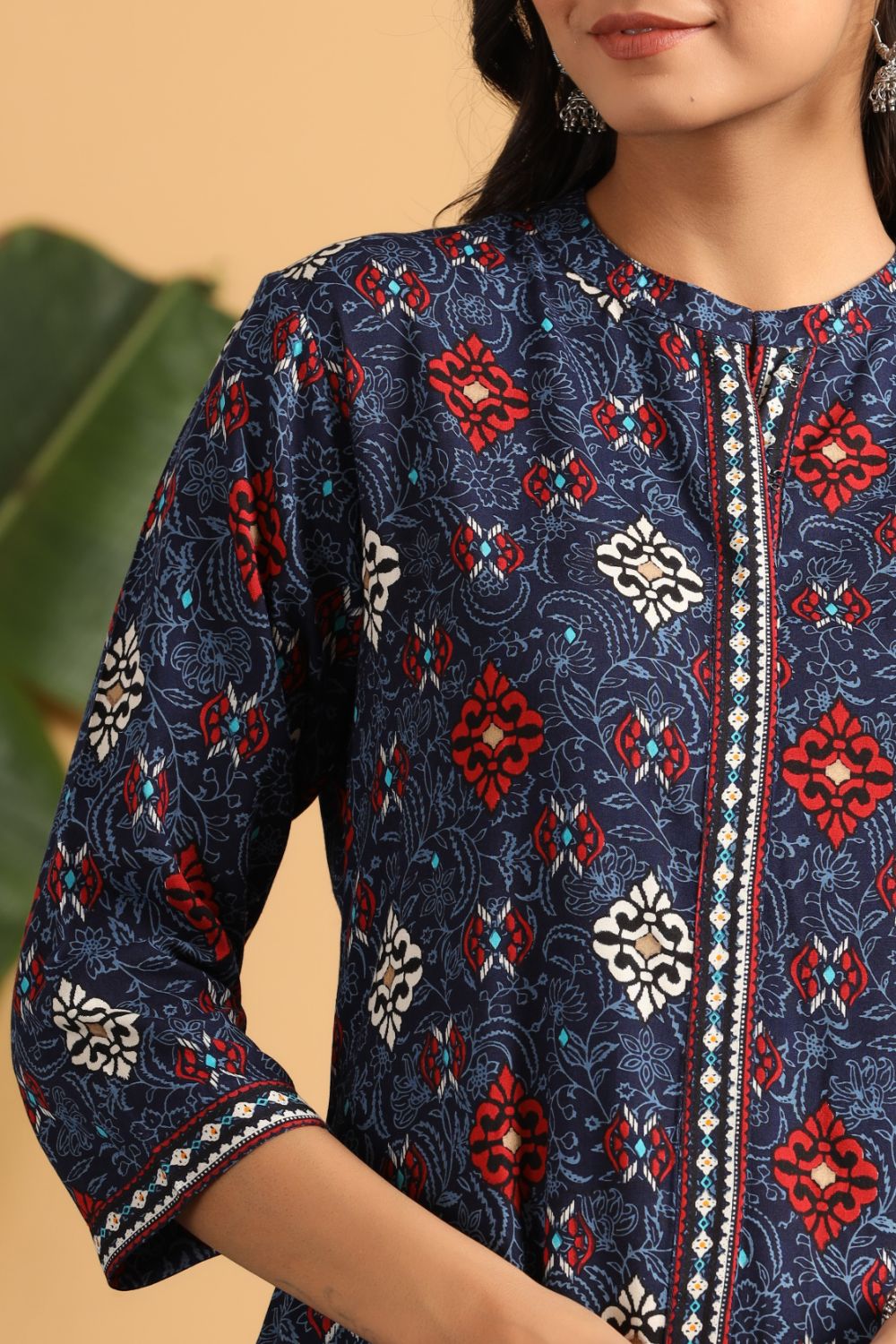 Juniper Womens Indigo Rayon Printed A-Line Kurta
