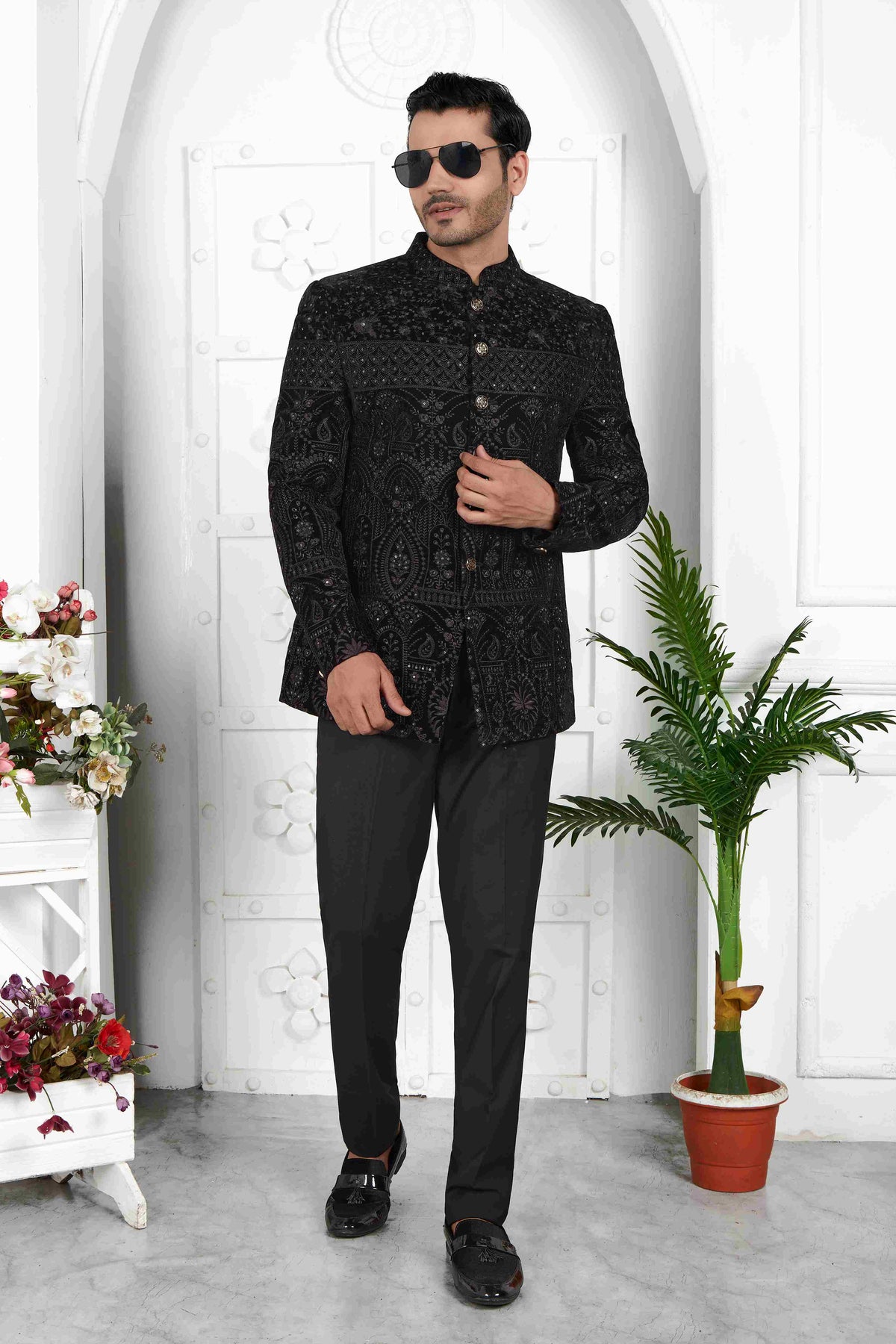 Raivat Ethnic Velvet Thread Work Jodhpuri In Black Colour