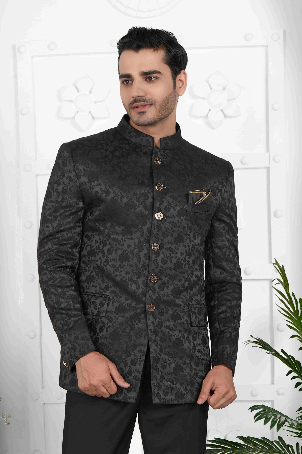 Raivat Ethnic Jacquard Silk Thread Work Jodhpuri In Black Colour