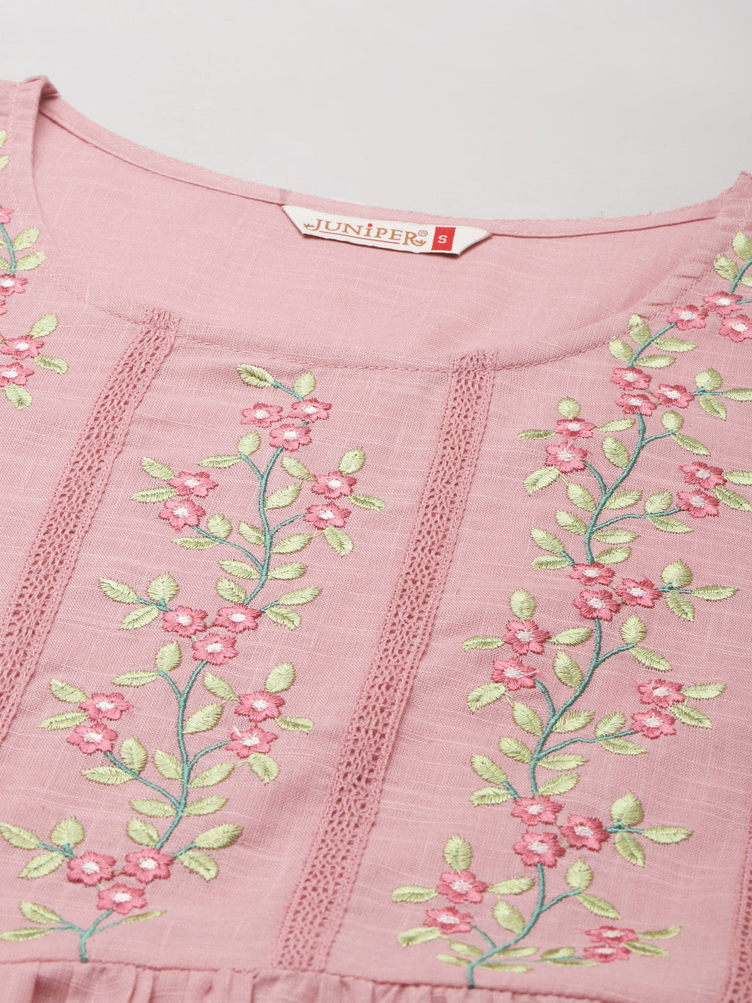 Juniper Womens Blushpink Cotton Slub Solid Embroidered Short Dress