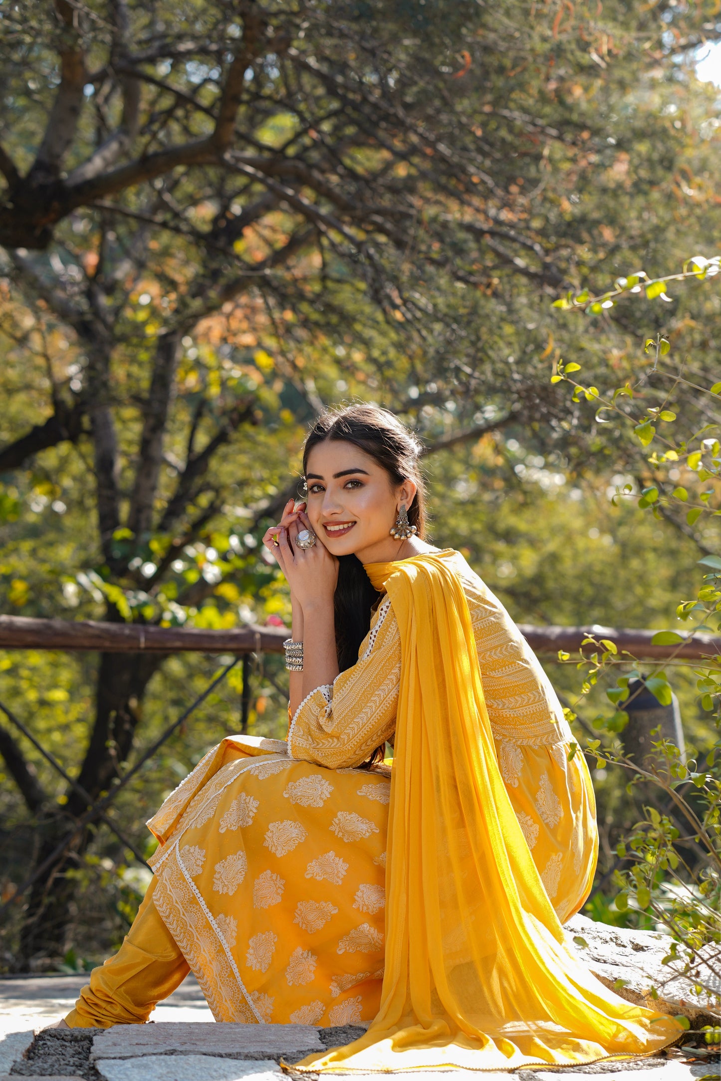 Juniper Women Yellow Georgette Printed Flared Kurta Sets