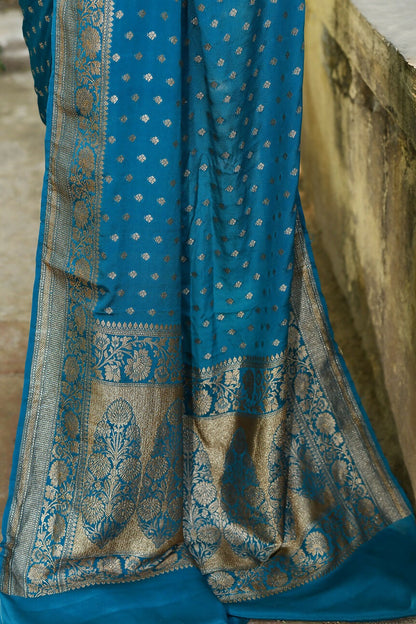 Joban Fashion Peacock Crepe Chiffon Pure Handloom Banarasi Silk Saree