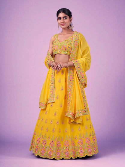 Myra Yellow Georgette Embroidered Designer Lehenga