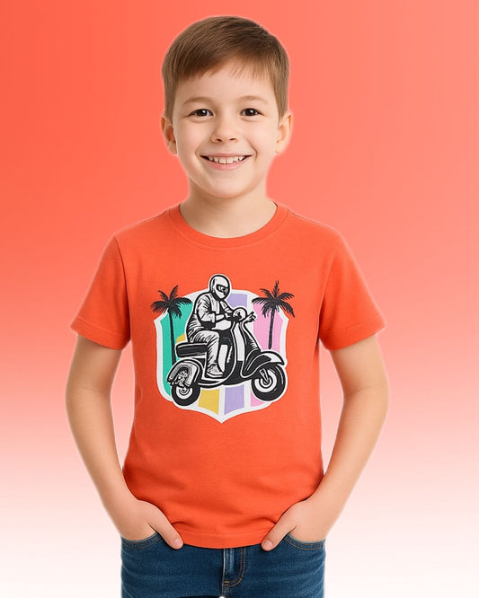 Chilins Round Orange Neck Printed Super Combed Cotton T-shirt