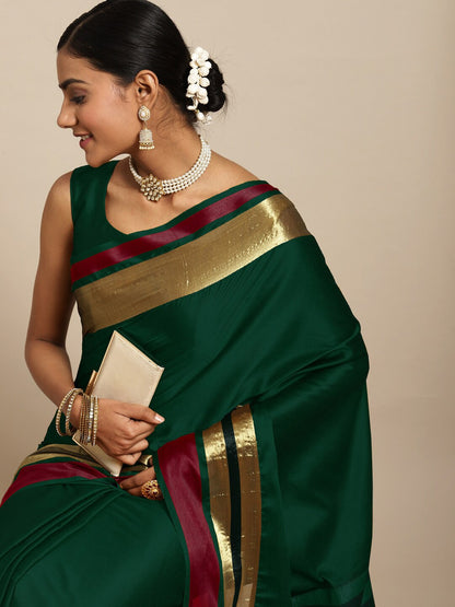 Saree Mall Green & Maroon Zari Silk Blend Uppada Sarees