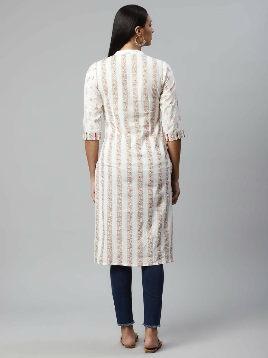 Ahalyaa Womens Off White Color Pure Cotton Printed Kurtas