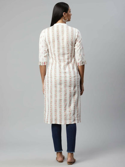 Ahalyaa Womens Off White Color Pure Cotton Printed Kurtas