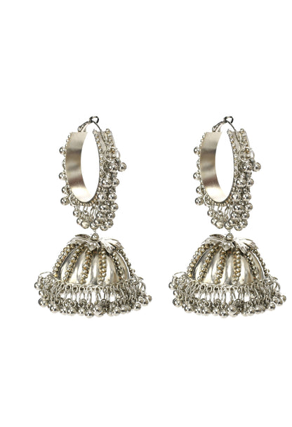 Mominos Fashion Johar Kamal Oxidised Silver-Plated With Ghungroo Jhumkas