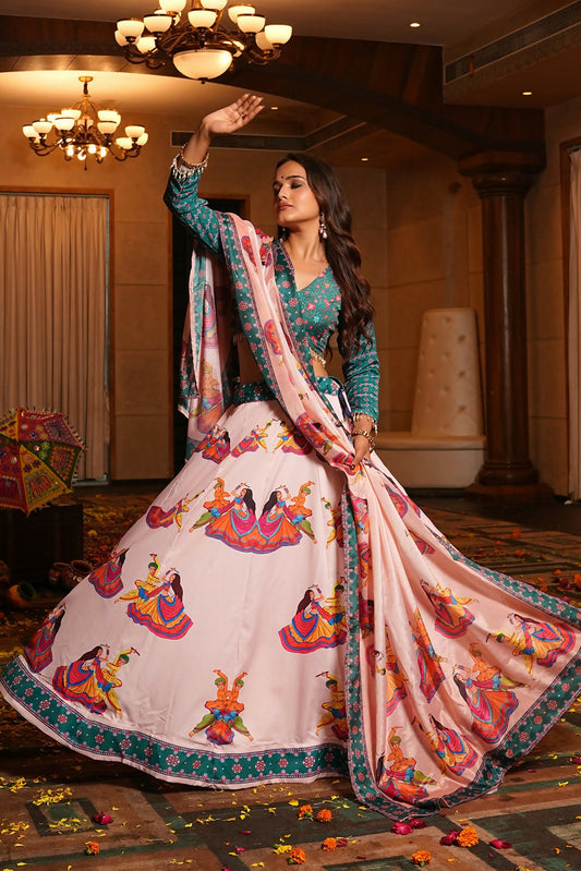 AI Fashion Light Pink Crepe Designer Navratri Wear Lehenga Choli Collection