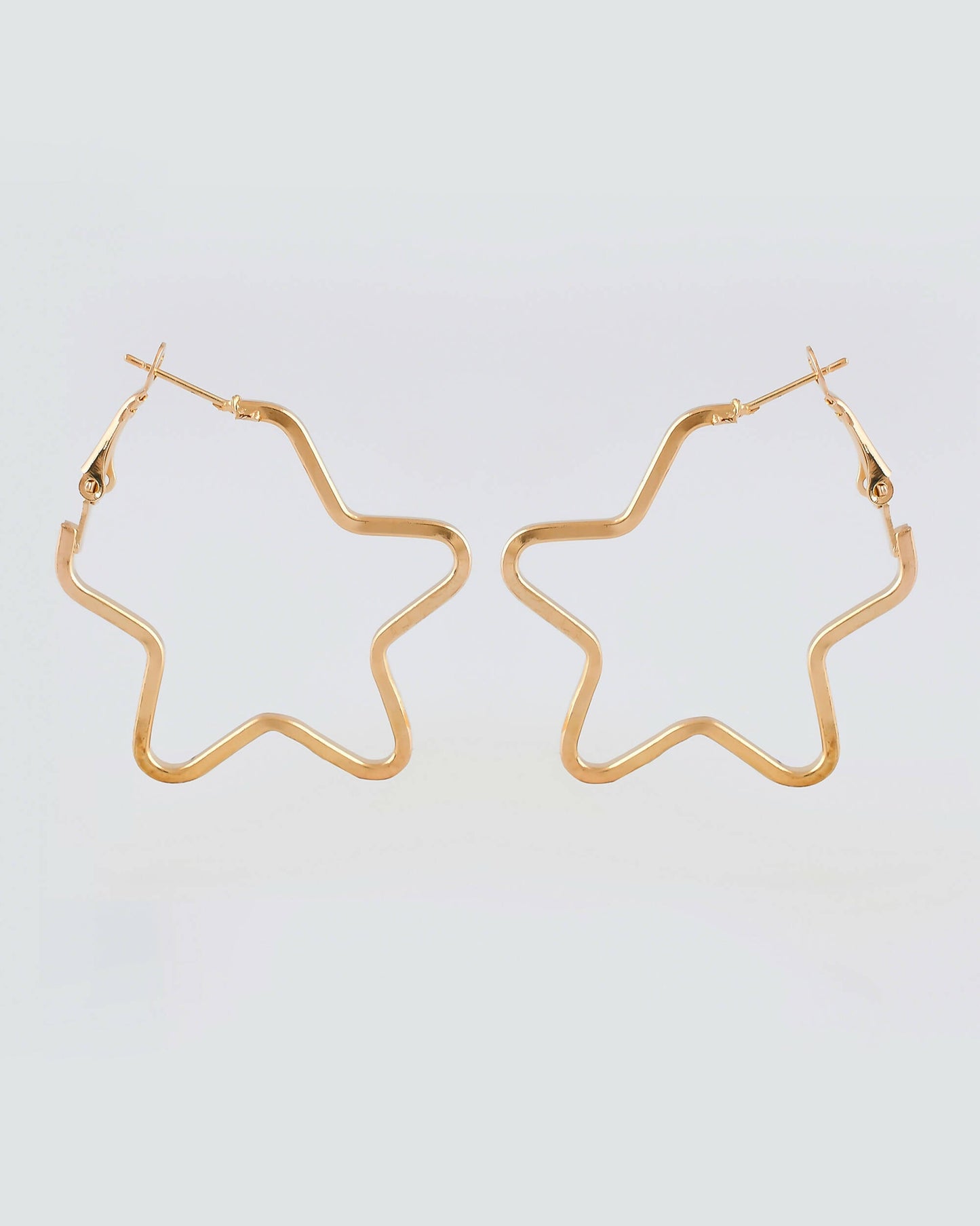 VOJ Women Gold Tonned Star Shape Hoop Stainless Steel Earrings