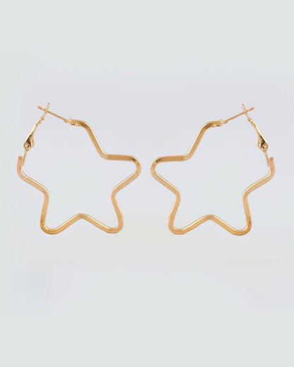 VOJ Women Gold Tonned Star Shape Hoop Stainless Steel Earrings
