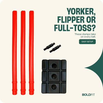 Boldfit Cricket Stumps with Stand & Bails - Red