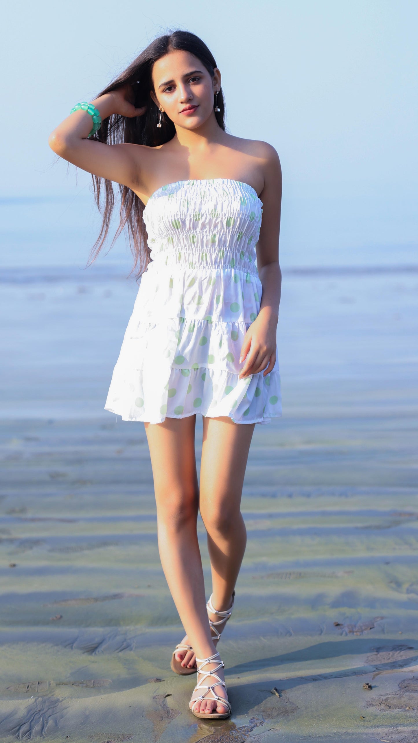 Noroke Sustainable fabric | Bemberg Polka Dot Mini Tiered Dress - Printed