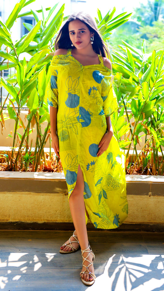 Noroke Pure Muslin Printed Off Shoulder Long Kaftan