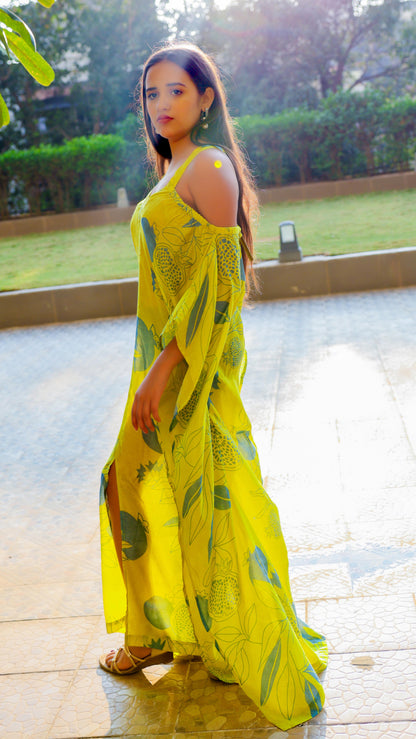 Noroke Pure Muslin Printed Off Shoulder Long Kaftan