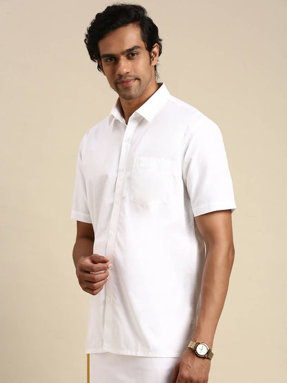Ramraj Cotton Mens Half Sleeve White Shirt Plus Size - Pure Cotton