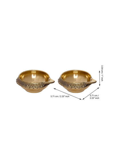 eCraftIndia Set of 2 Gold-Toned Auspicious Handcrafted Brass Diya