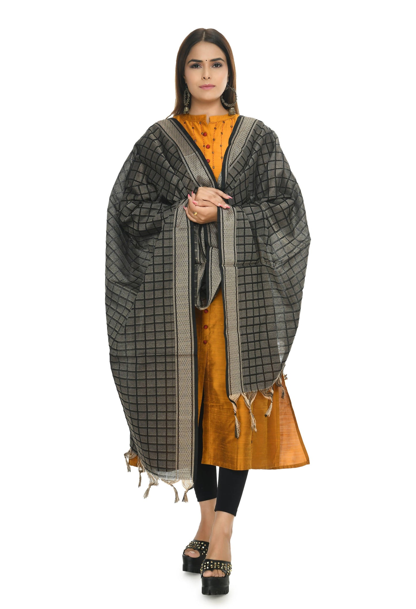 Mominos Fashion Moeza Handloom Cotton Black Dupatta