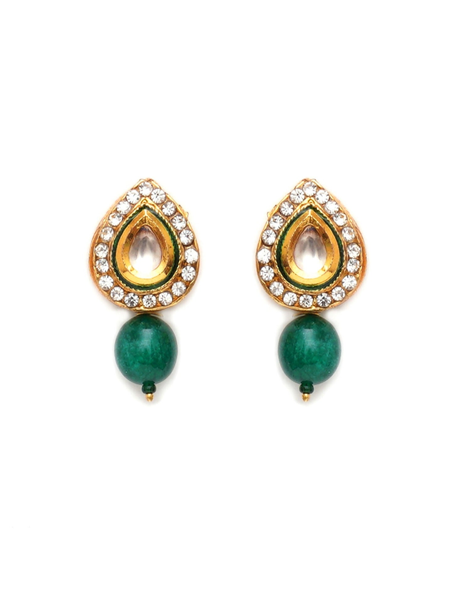Emerald Stone Kundan Studs (Gold) - Ruby Raang