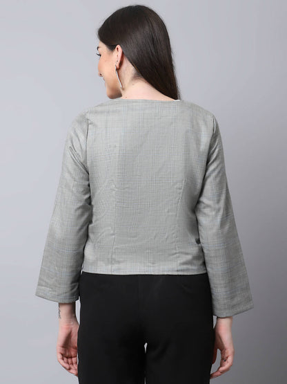 Even Apparels Grey Polywool Open Front Statement Women's Jacket (BF662)