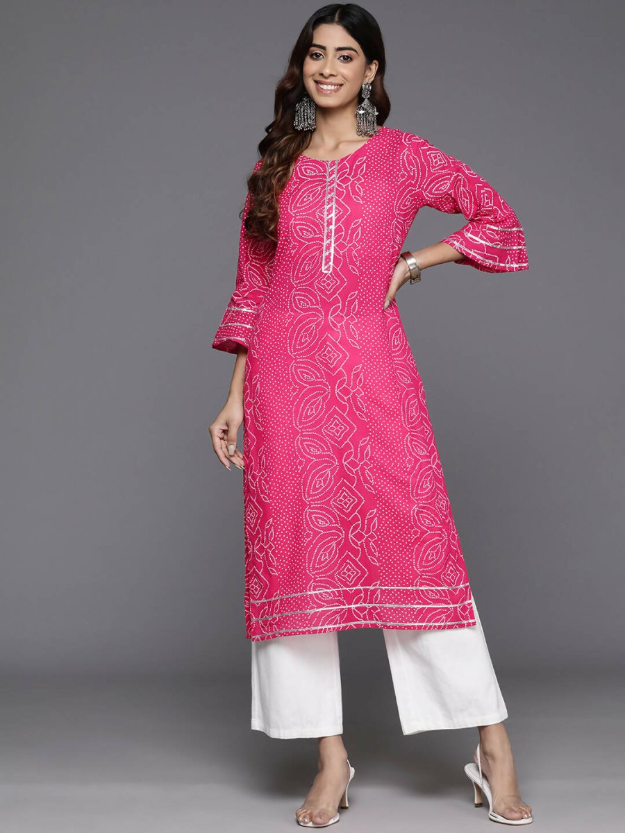 Ahalyaa Women Beige Floral Printed Regular Gotta Patti Kurta - Pink