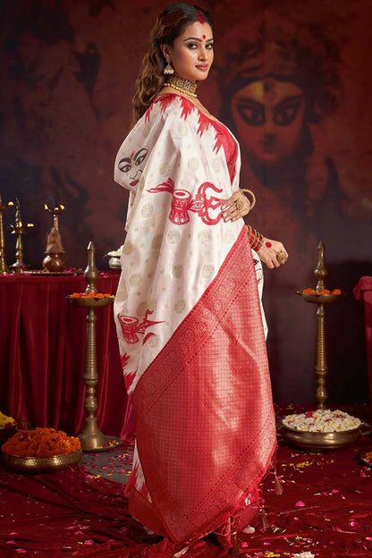 Joban Fashion Off White Silk Blend Garad Saree