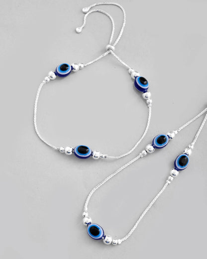 VOJ Set of 2 Silver Plated Evil Eye Anklet