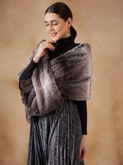 InWeave Women's Dark Grey Duble Shade Long Faux Fur Cape