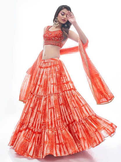 Myra Red Jaquard Embroidered Designer Lehenga