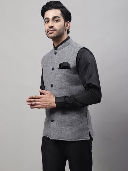Even Apparels Men's Grey Pure Wool Nehru Jacket