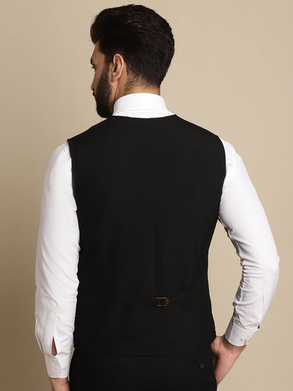 Even Apparels Men's Black Waistcoat With Patch Pocket