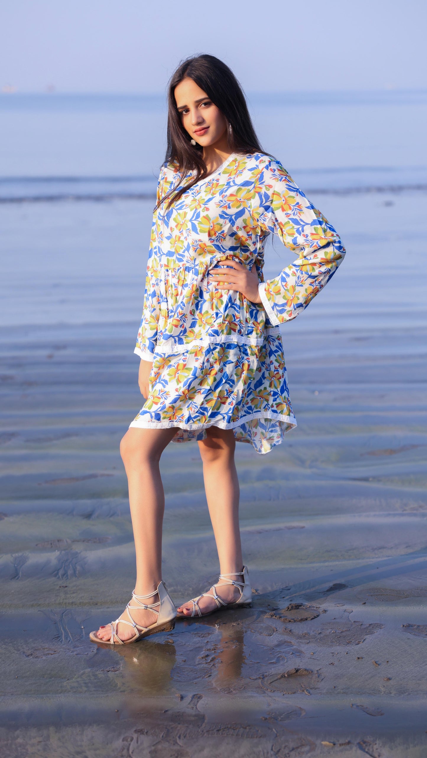 Noroke Cupro Modal Midi Floral Dress - Yellow