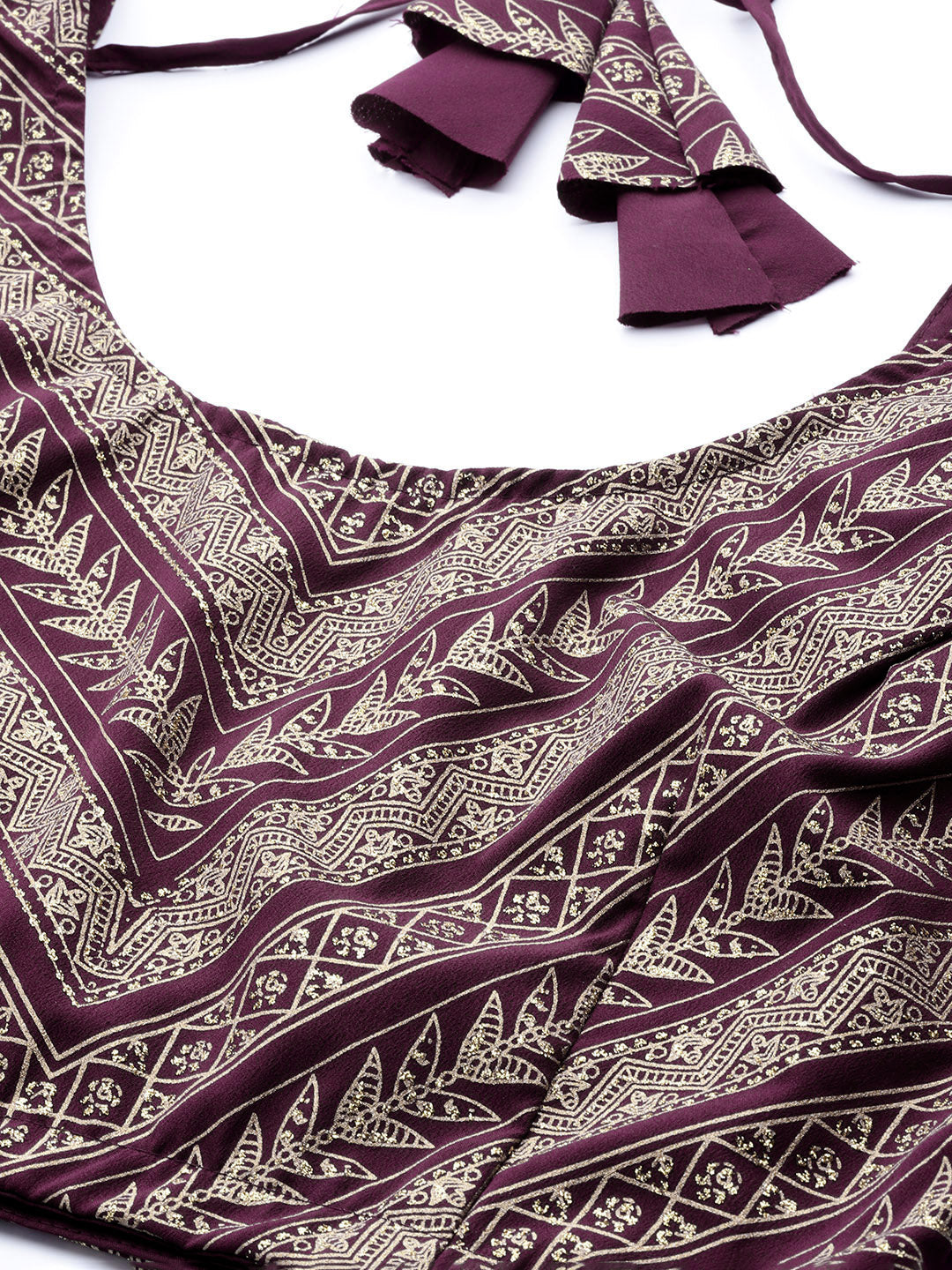Indian Clothing Ahalyaa Purple & Gold-Toned Printed Sequinned Foil Print Ready to Wear Lehenga & Blouse With Dupatta