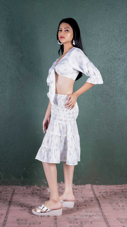 Noroke Sustainable fabric | Bemberg Polka Dot Skirt Co-Ord Set Women - White