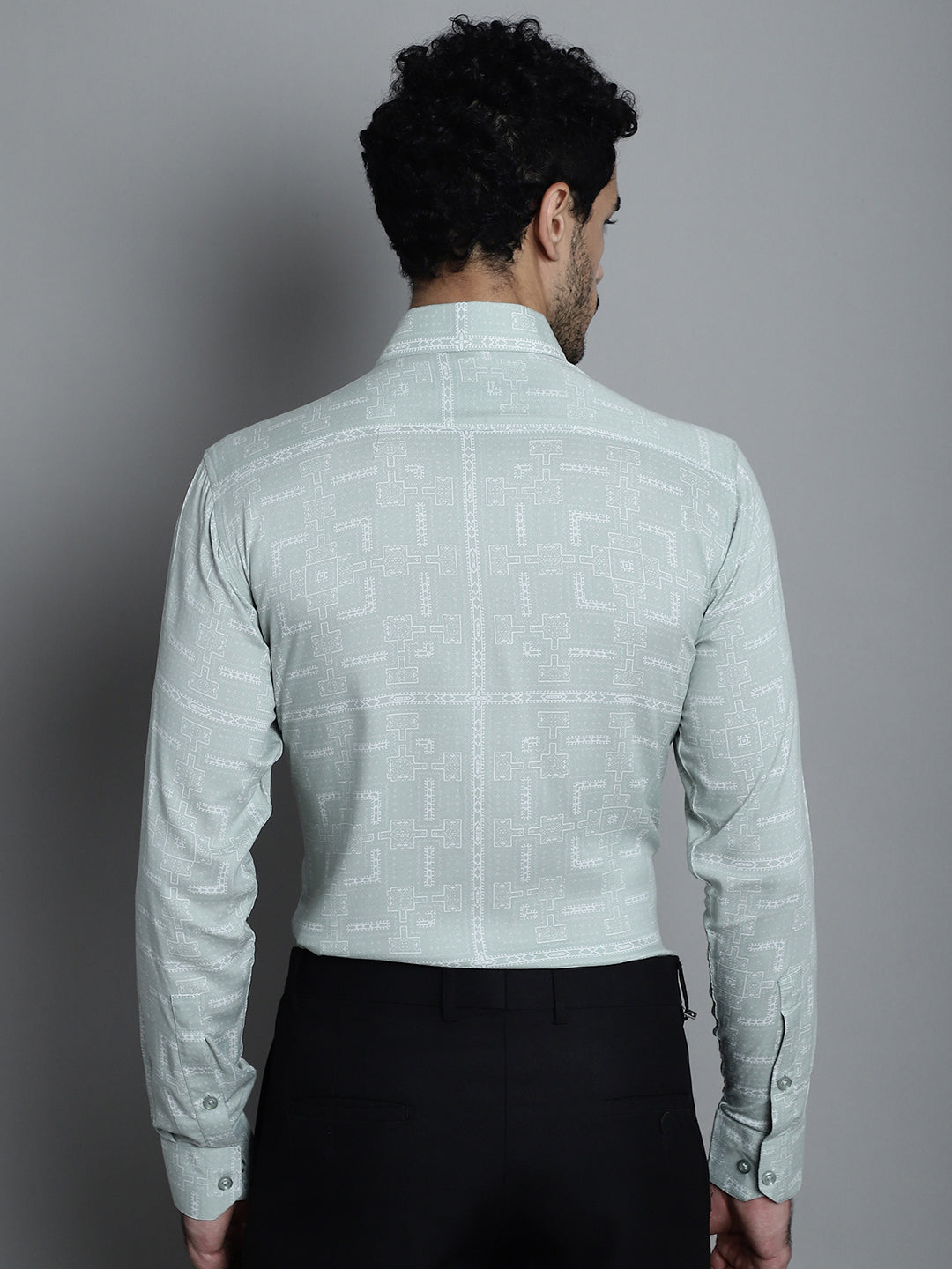 Jainish Men's Geomatric Printed Formal Shirts - Pista